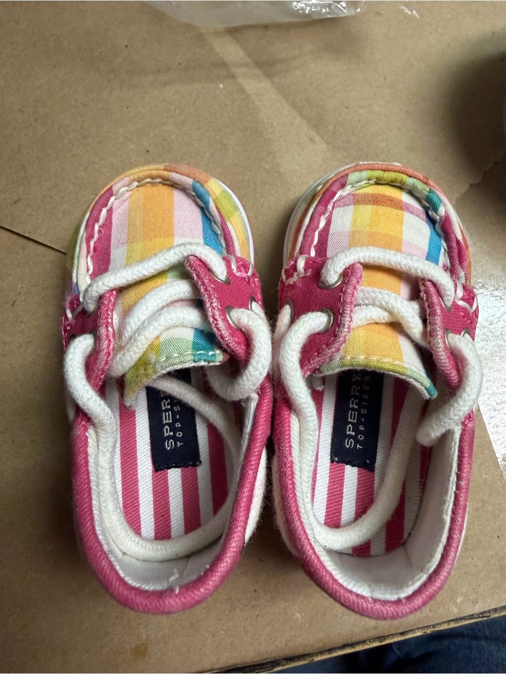 Sperry Kids Pink & Multi Plaid Canvas Boat Shoes